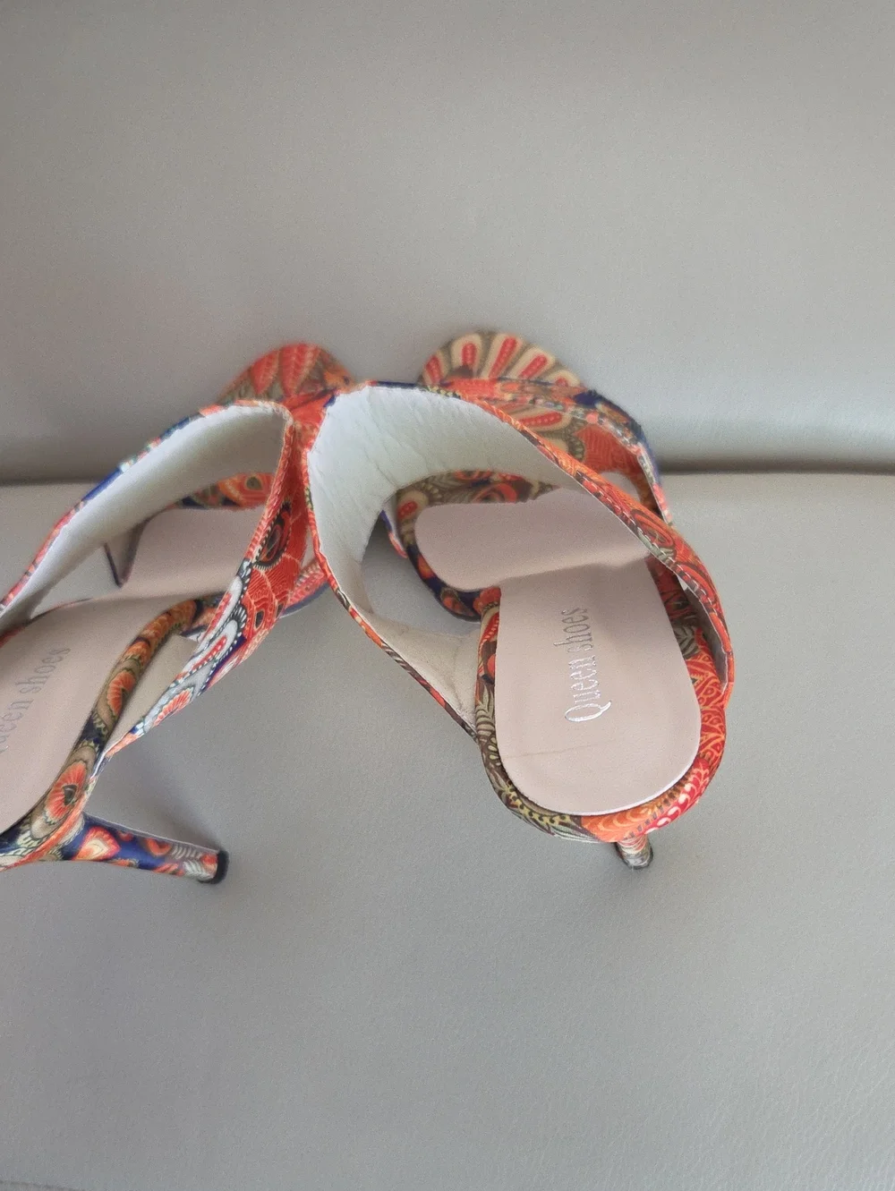 Women's Paisley Print High Heel Slide Sandals - Orange/ Blue/ Green Size EU 40